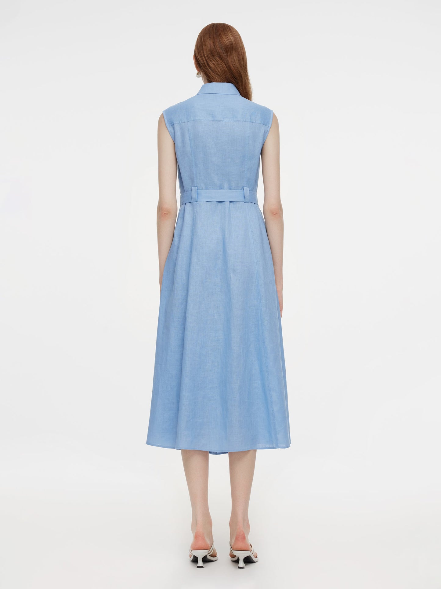100% Linen Women Maxi Shirt Dress With Belt