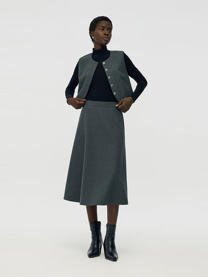 Wool Blend Vest And Skirt And Knit Top Three-Piece Set
