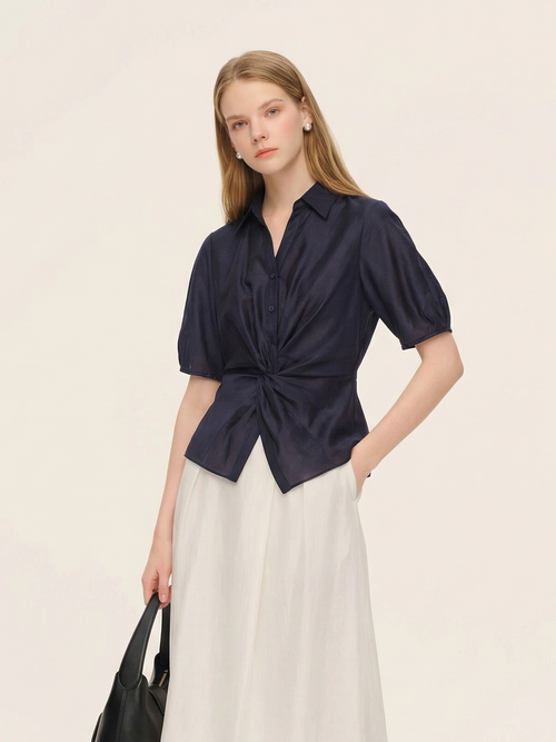 Tencel Blend Twist Front Women Blouse