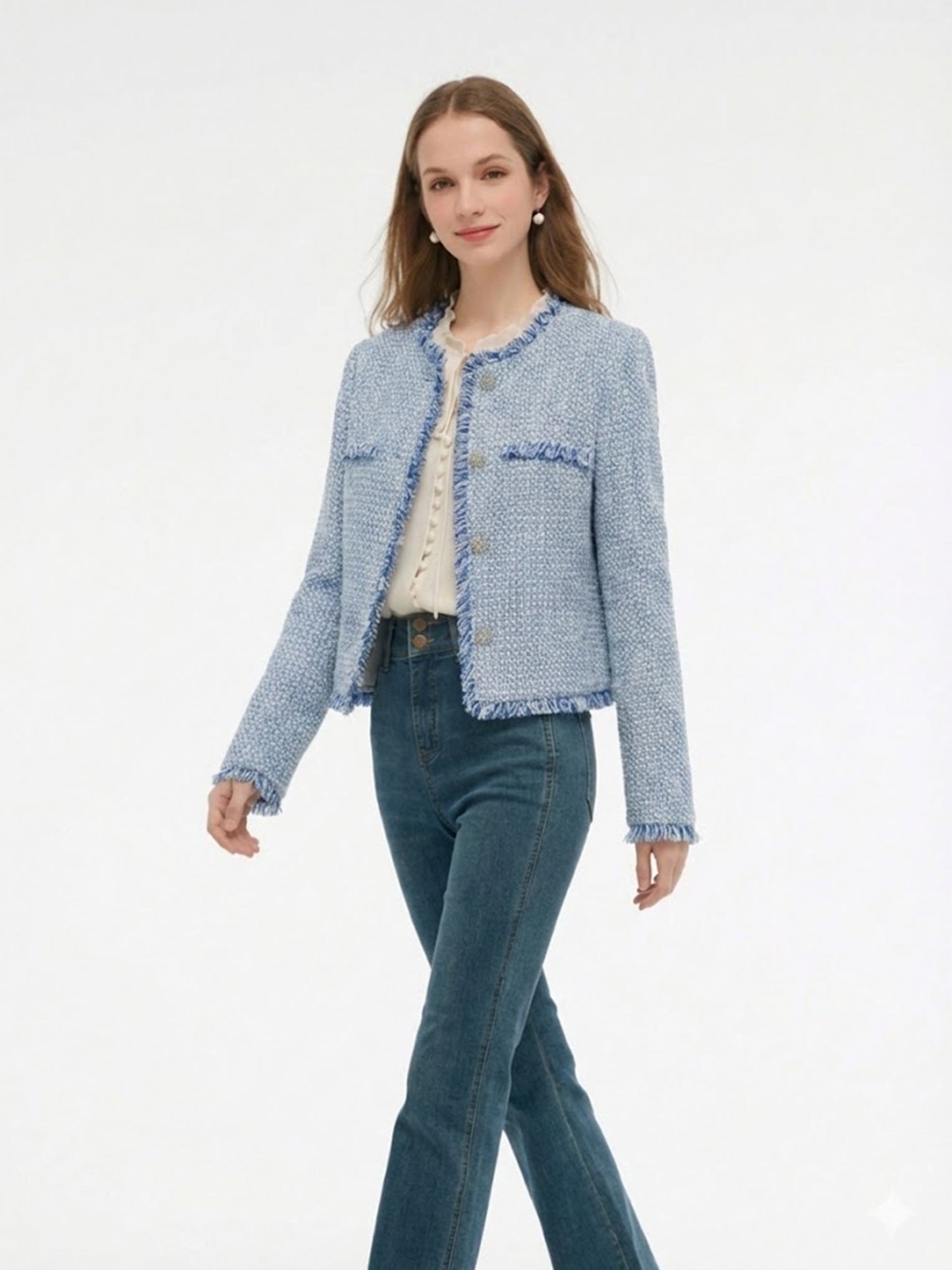 Tweed Fringe Trim Women Jacket