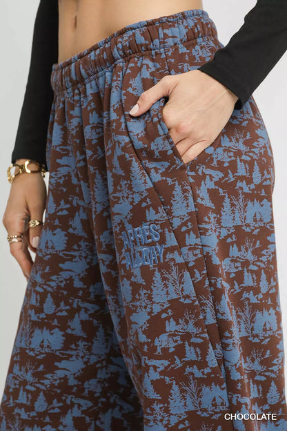 Umgee Scenic Print Casual Sweatpants