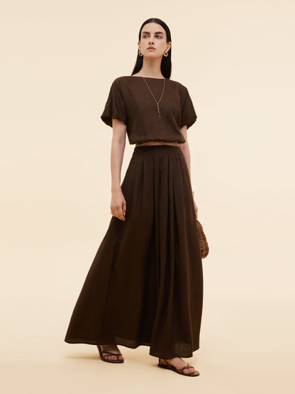 100% Linen Women High-Waisted A-Line Skirt