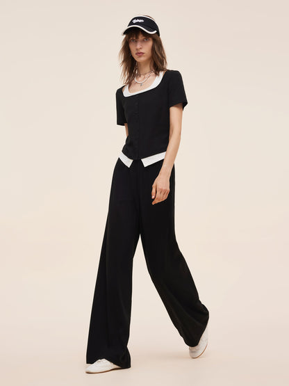 Mock Layered Knit Top And Pants Two-Piece Set