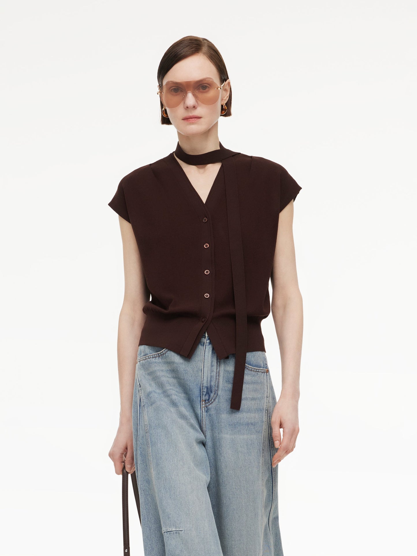 [Preview] Lyocell Blend V-Neck Women Knit Top With Ribbon