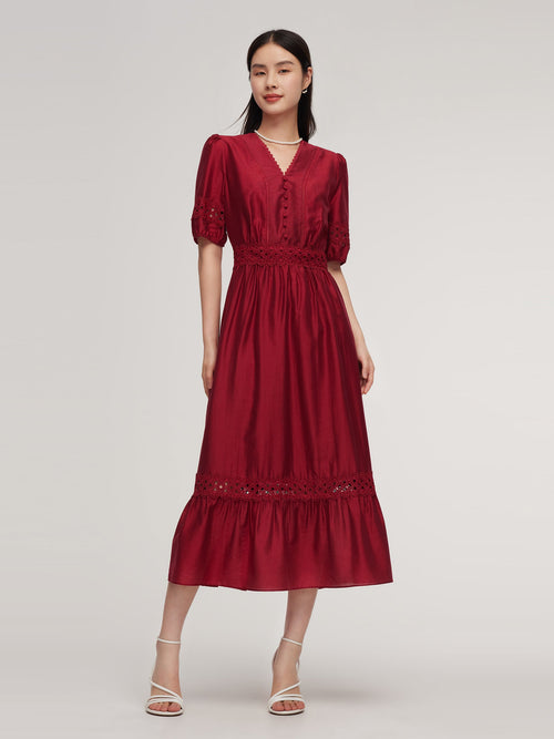 Tencel Blend Lace Patchwork Women Maxi Dress