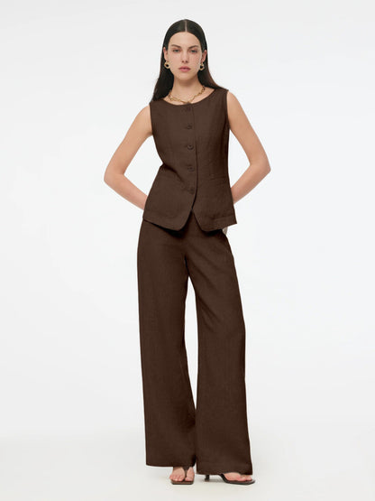 100% Linen Vest And Pants Two-Piece Set