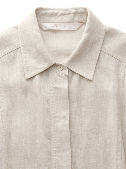 100% Linen Women Vest Maxi Shirt Dress With Belt