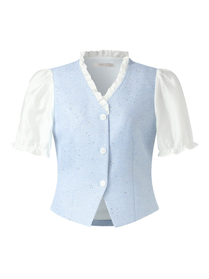 Tweed Sequins Patchwork Crop Jacket And Lyocell Blend Skirt Two-Piece Set