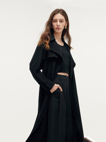 Triacetate Magnetic Button Cuffs Women Trench Coat With Belt
