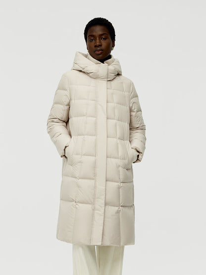 Patchwork Hooded Long Goose Down Coat
