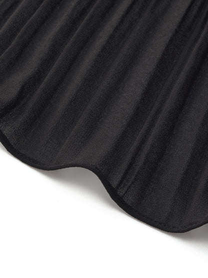 Pleated V-Neck Women A-Line Tie Belt Maxi Dress