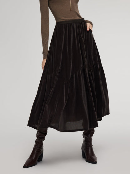 Velvet A-Line Elastic Waist Women Skirt