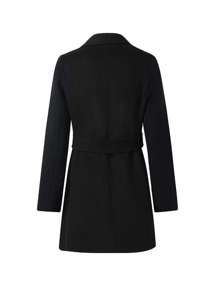 Tencel Wool Notched Lapel Mid-Length Coat With Belt