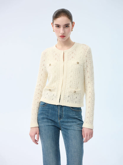 100% Wool Open Knit Women Cardigan