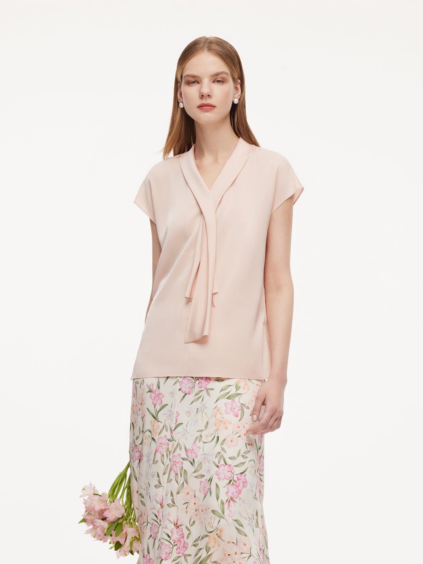 22MM Mulberry Silk Tie Neck Women Blouse
