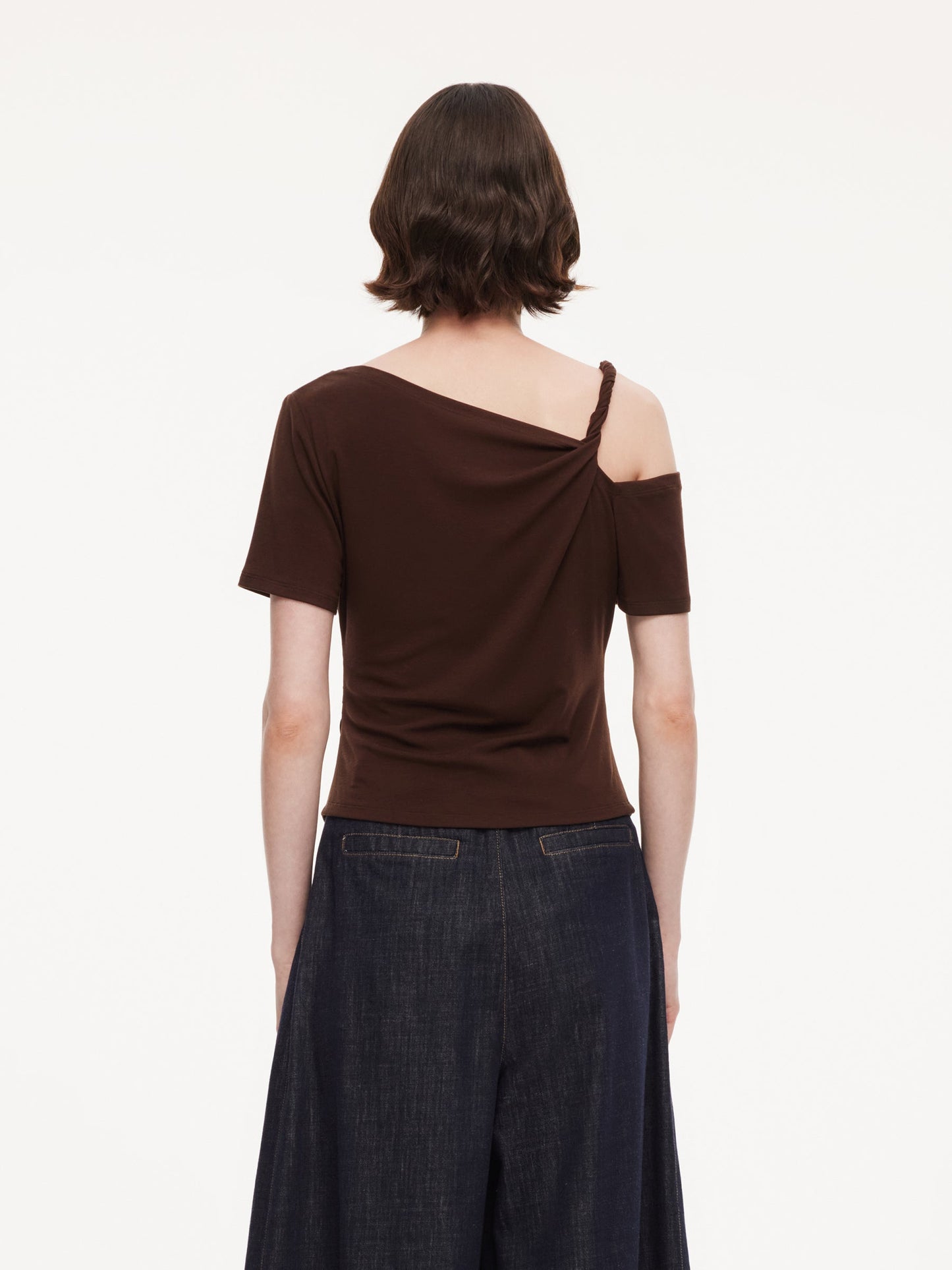 Tencel Blend Stretch One-Shoulder Women Knit Top