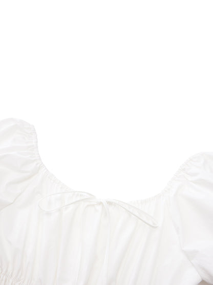 Quick-Dry UV Protection Square Neck Women Bubble Hem Mini Dress With Scrunchie