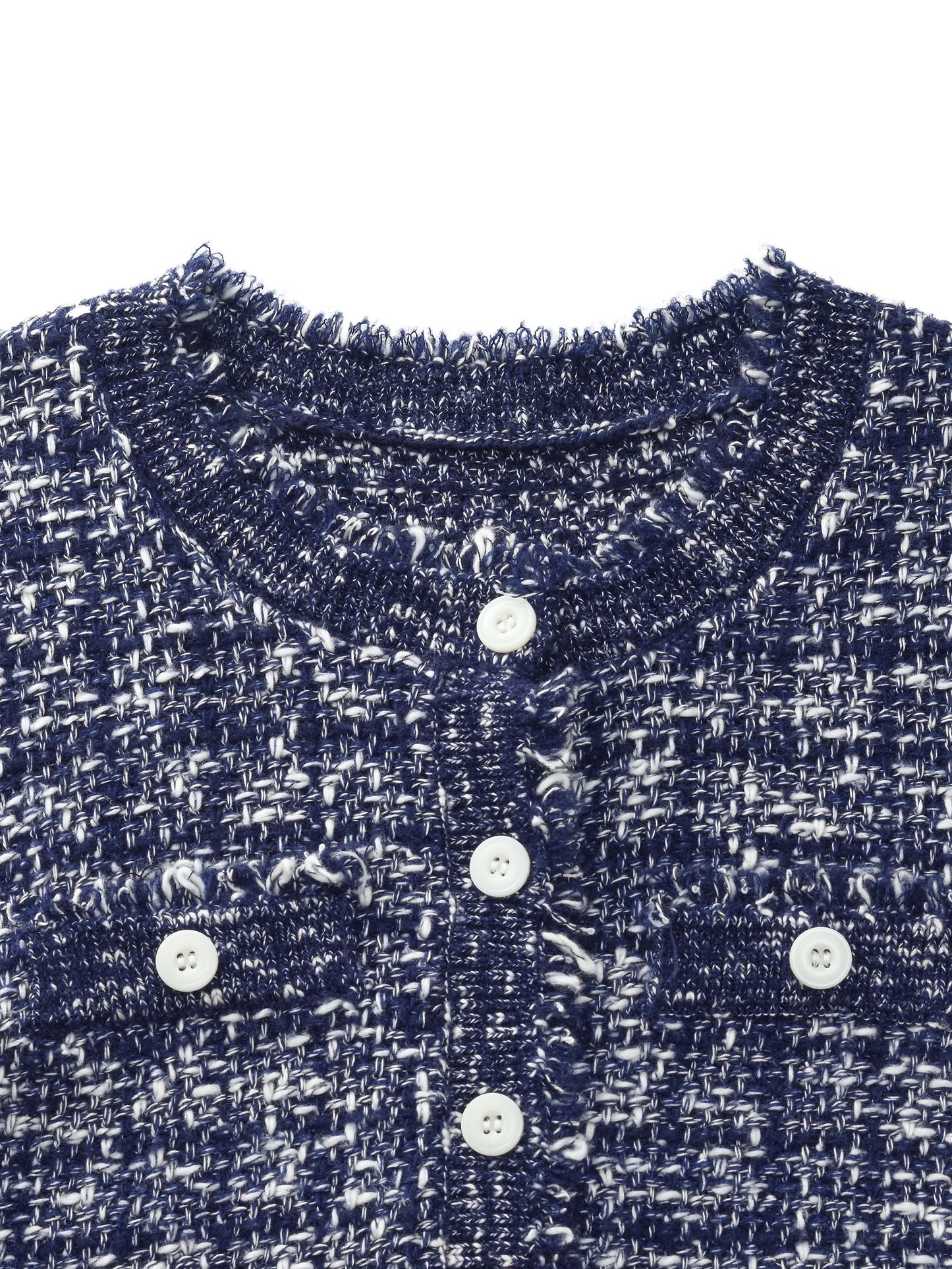 Wool Cotton Blend Frayed Trim Women Cardigan