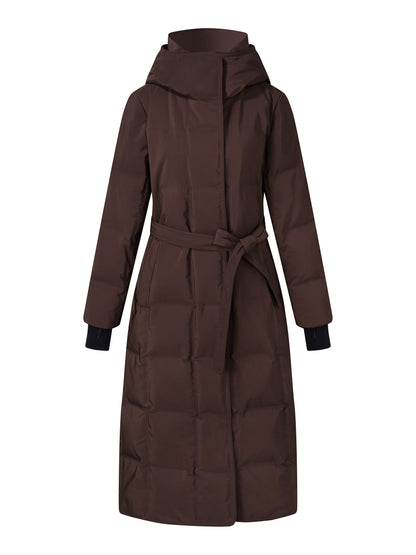 Quilted Hooded Goose Down Wrap Overcoat
