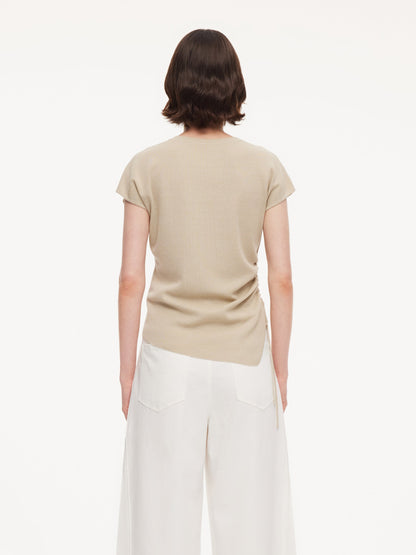 Lyocell Blend Side Drawstring Women Asymmetric Knit Top