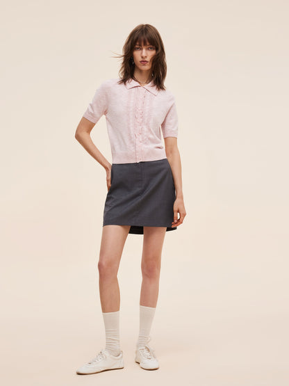 Stretchy Lapel Women Pullover Knit Top