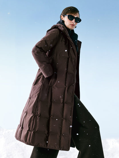 Quilted Hooded Goose Down Wrap Overcoat