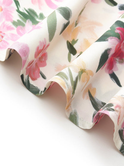 19MM Mulberry Silk Floral Print Side Twist Women Qipao Midi Dress