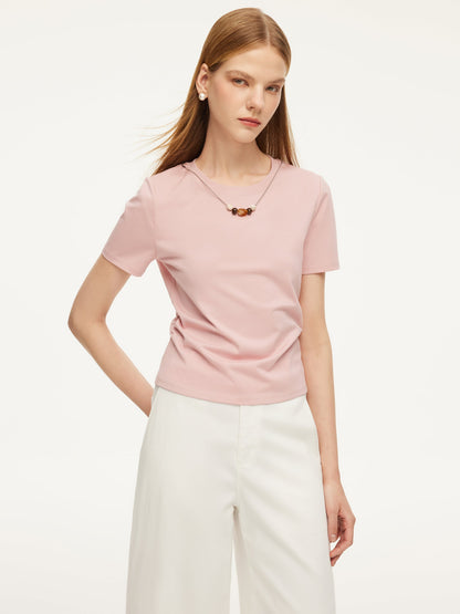 Cotton Side Twist Women T-Shirt With Detachable Beaded Chain