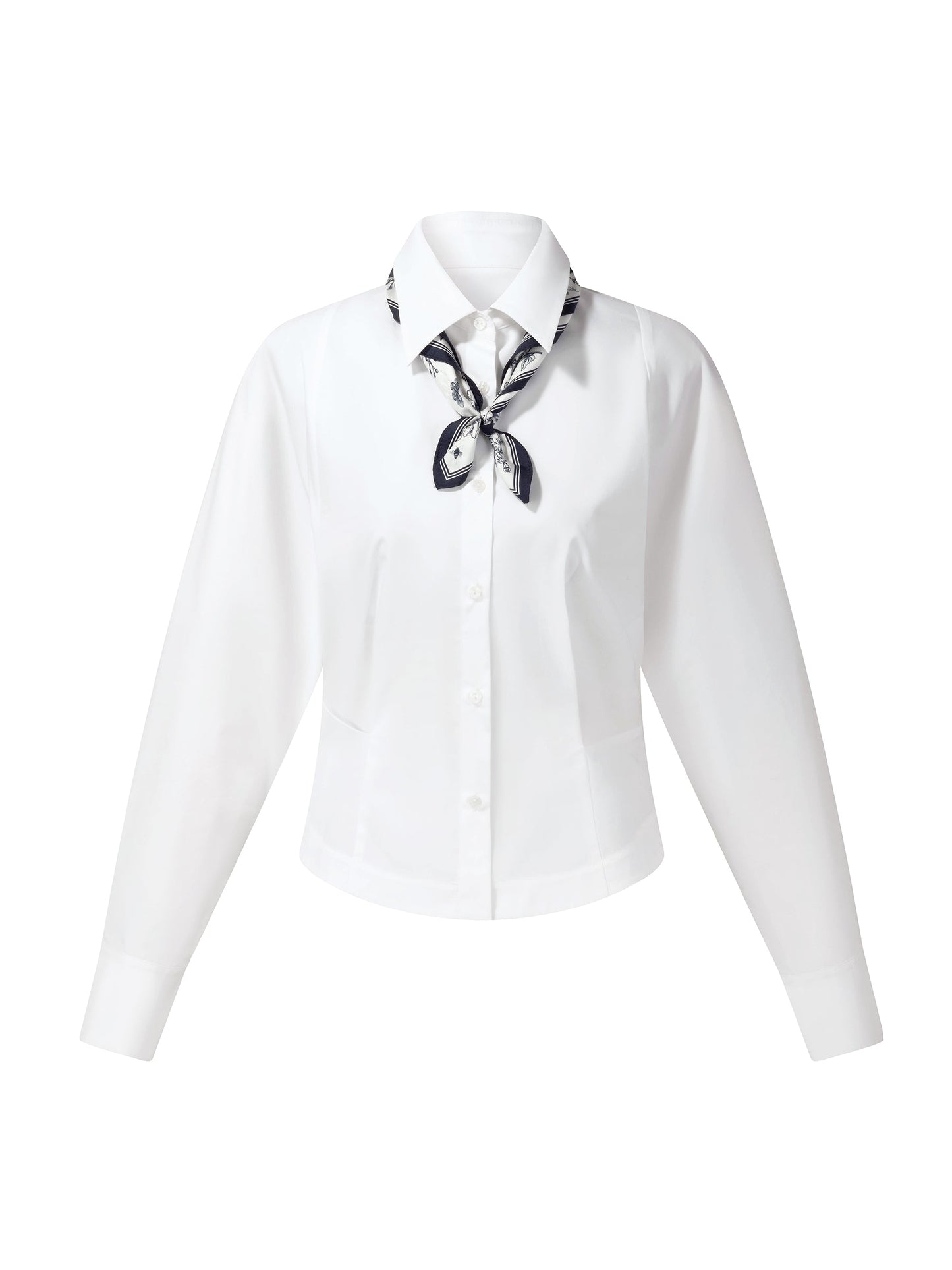 [Preview] Cotton Blend Gather-Waisted Women Shirt With Silk Scarf