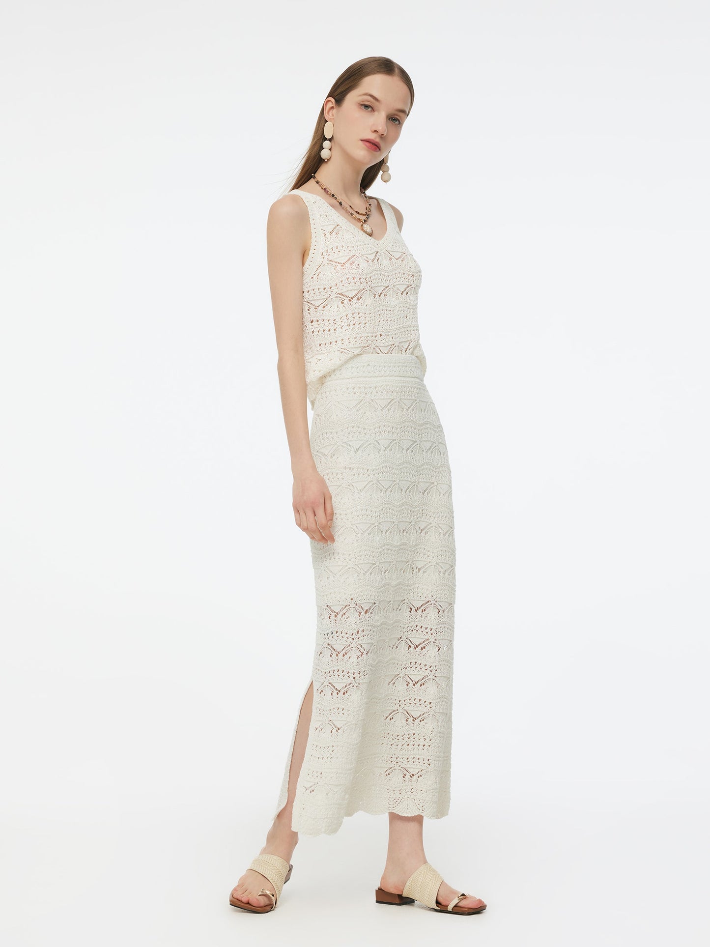 Linen Cotton Blend Women Openwork Tank Top