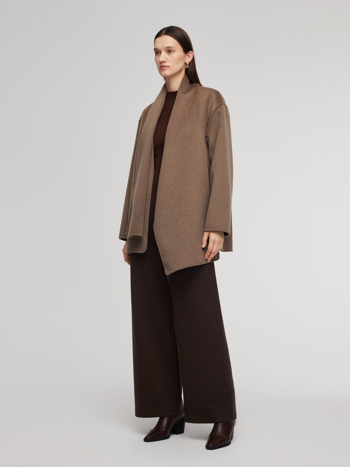 Cashmere Wool Blend Double-Faced Scarf Collar Women Coat