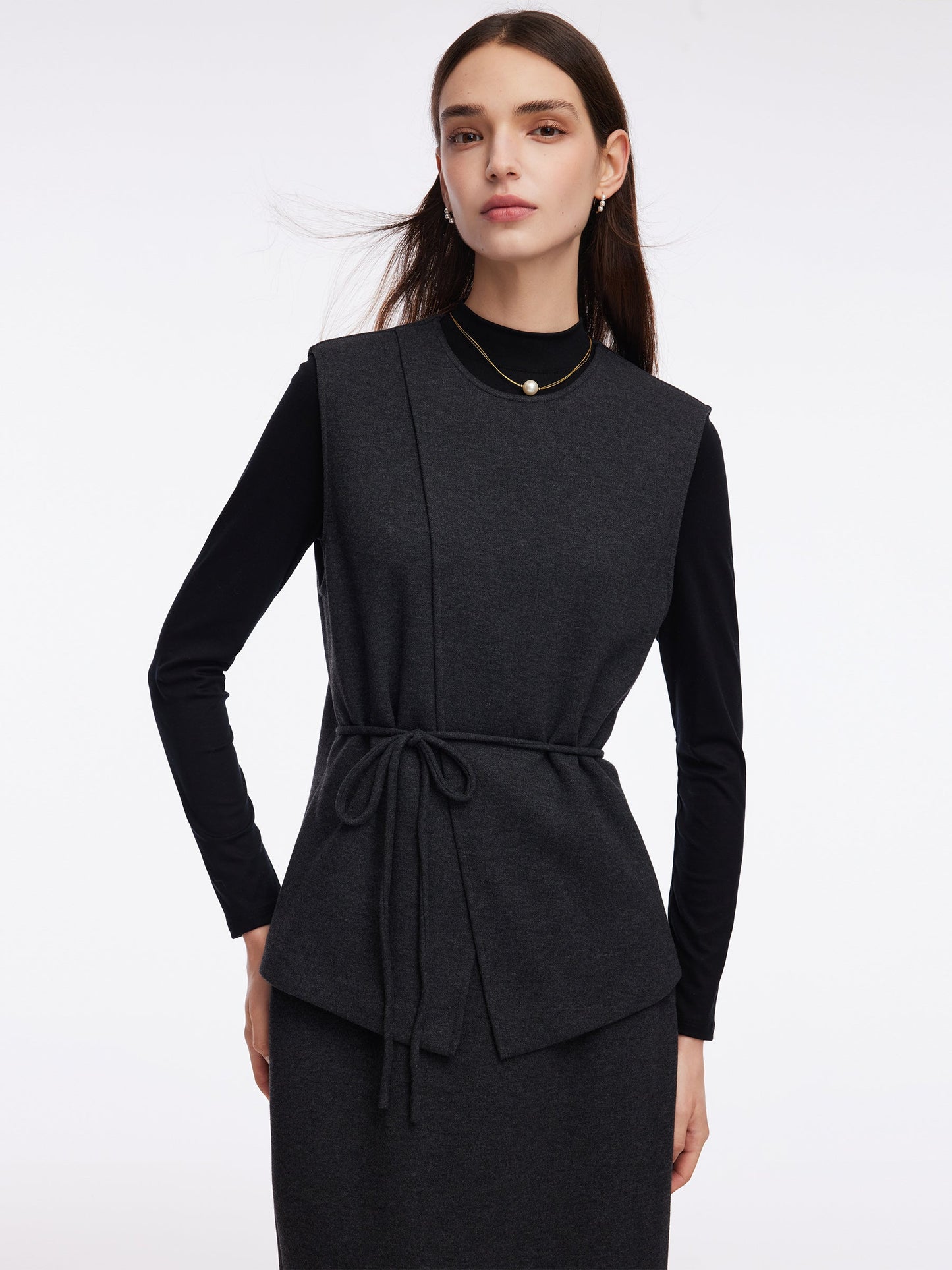 Knit Tank And Skirt And Long Sleeve Top Three-Piece Set