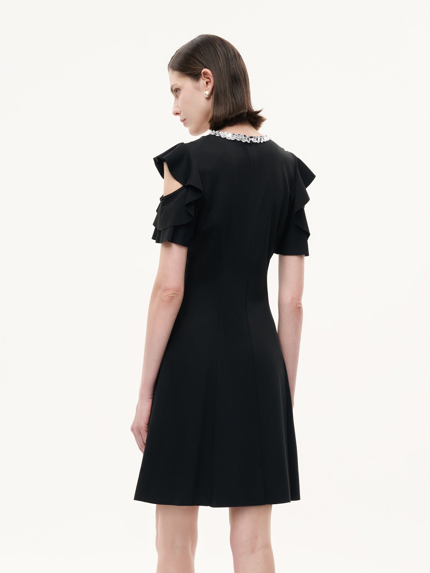 Ruffle Cold Shoulder Women Knit Mini Dress