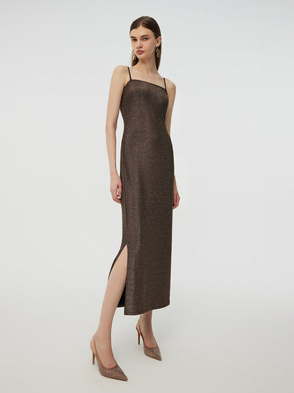 Glitter Women Party Slip Maxi Dress With Detachable Spaghetti Strap