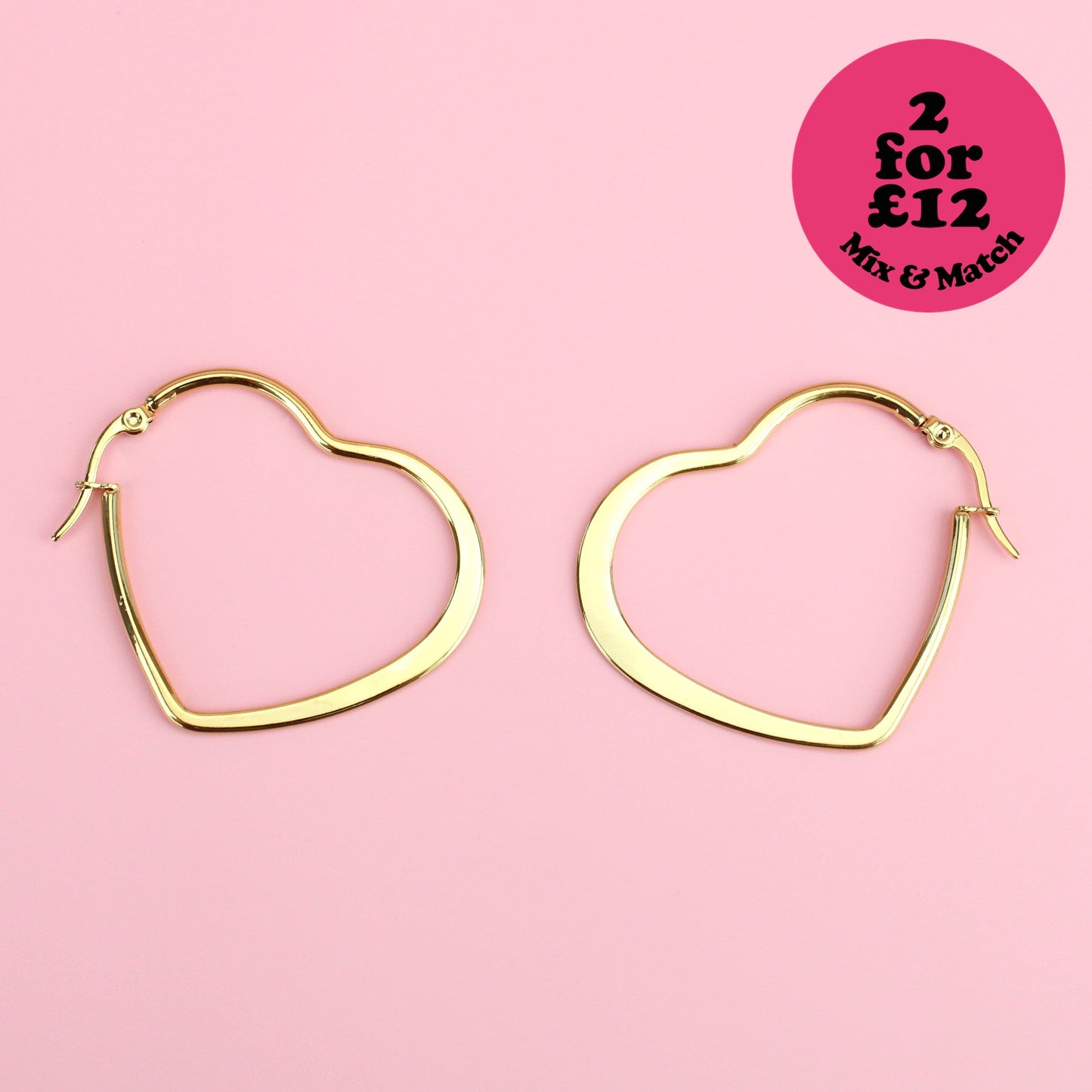 40mm Heart Hoop Earrings (Gold Plated)