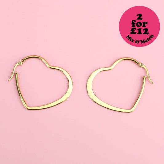40mm Heart Hoop Earrings (Gold Plated)