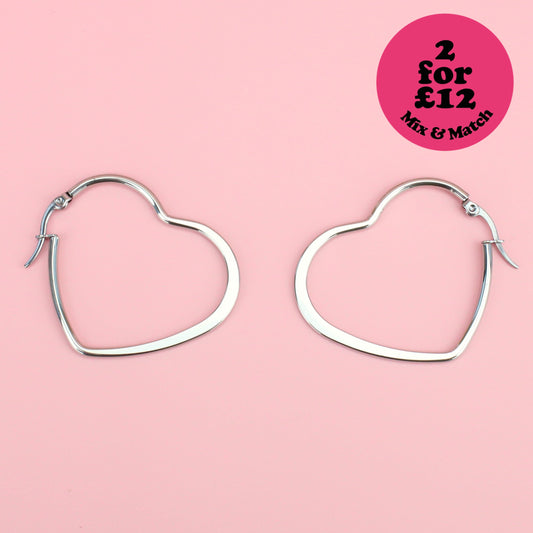 40mm Heart Hoops (Stainless Steel)