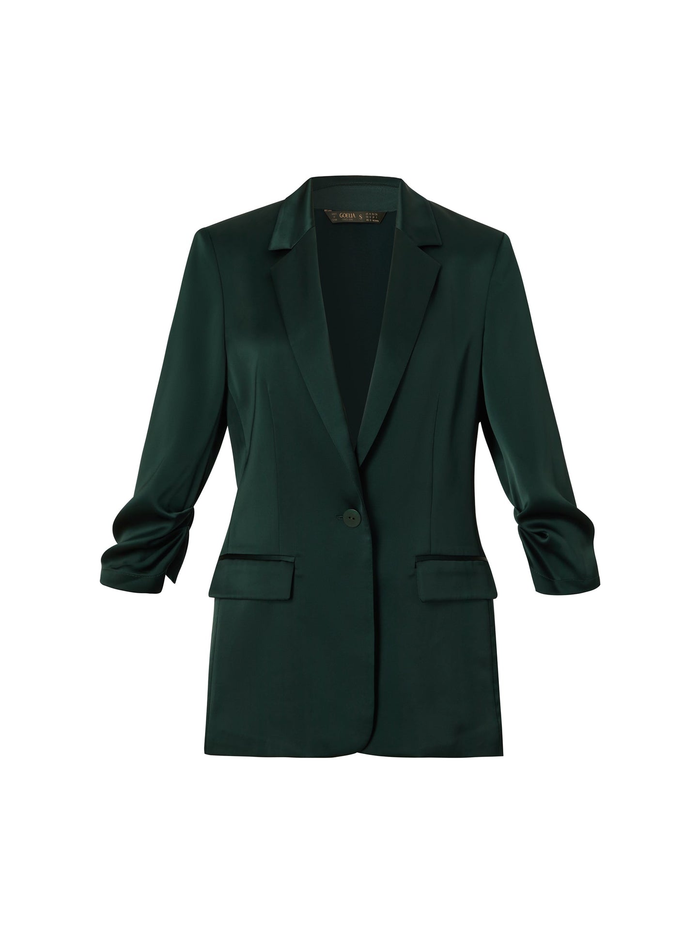 Triacetate Blend Ruched Sleeve Women Blazer