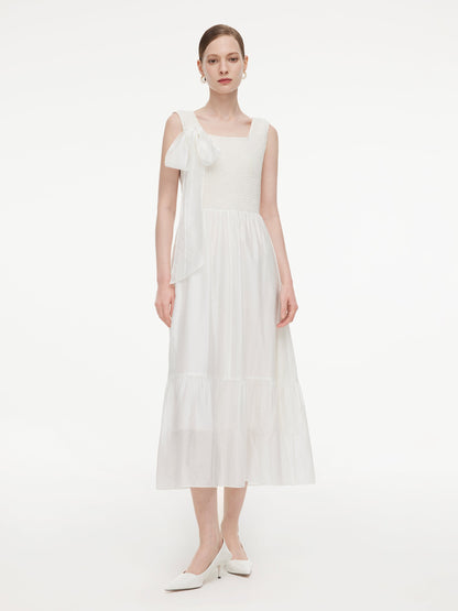 Tencel Blend Reversible Women Sleeveless Maxi Dress With Bowknot Ribbon