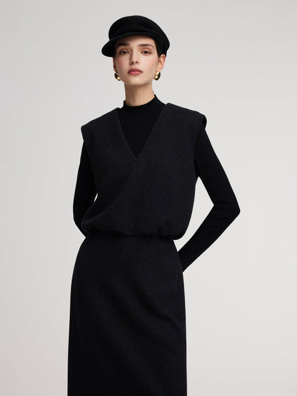 Knit Vest & Mock Neck Top & Skirt Three-Piece Set