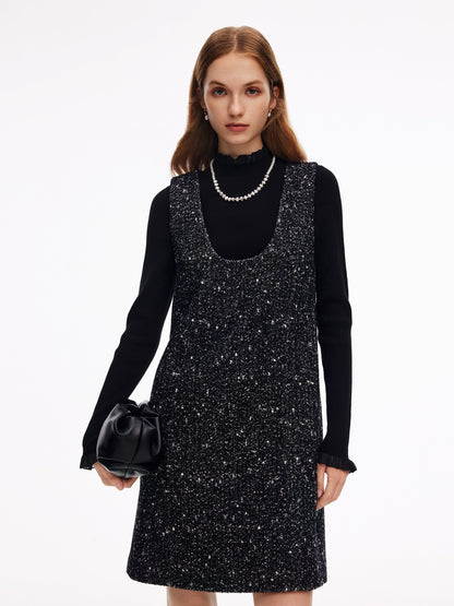Wool Blend Sleeveless Mini Dress And Mock Neck Knit Top Two-Piece Set