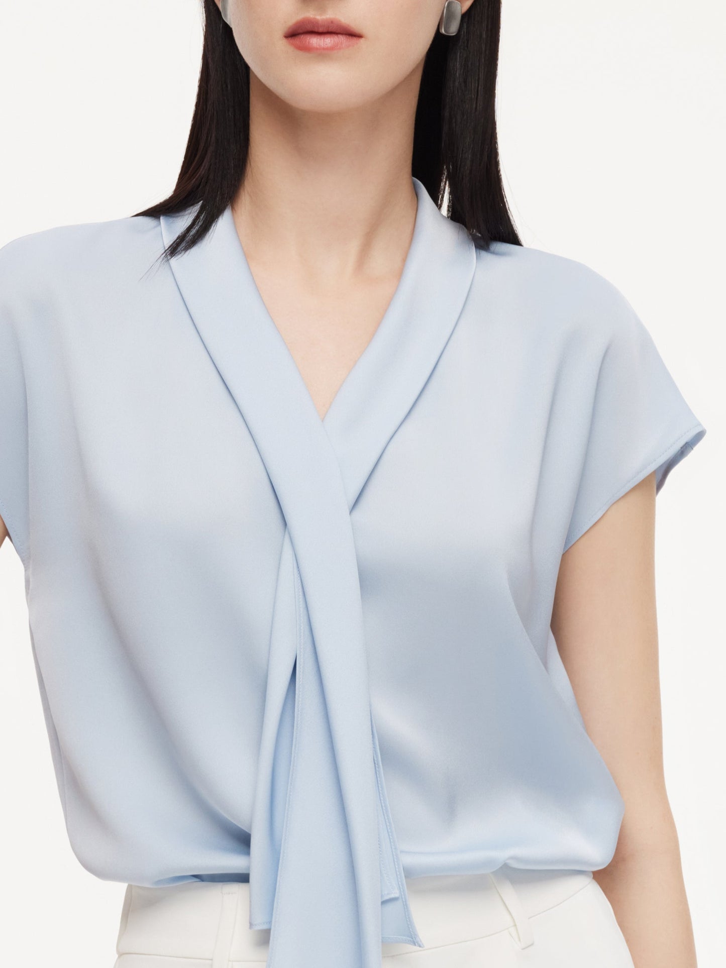 22MM Mulberry Silk Tie Neck Women Blouse