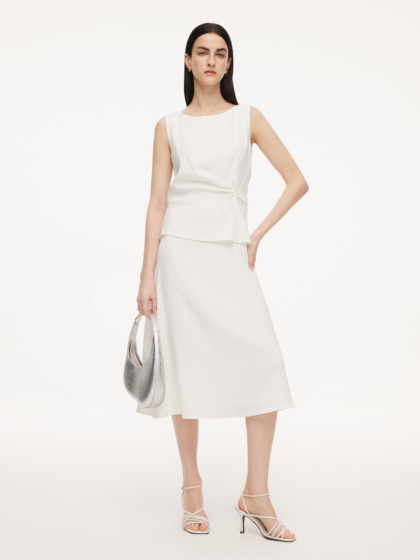 Triacetate Blend Mock Layered Women Sleeveless Midi Dress