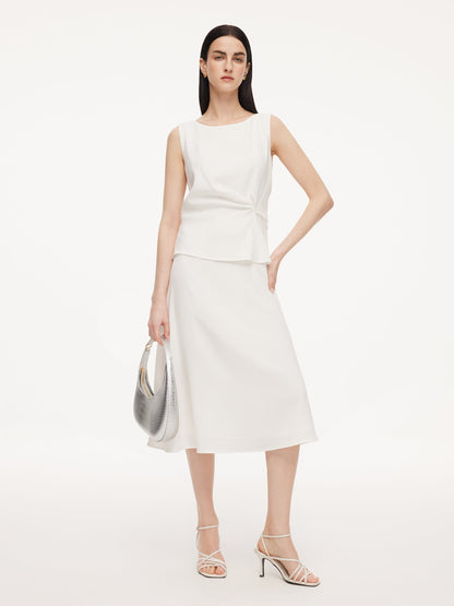 Triacetate Blend Mock Layered Women Sleeveless Midi Dress