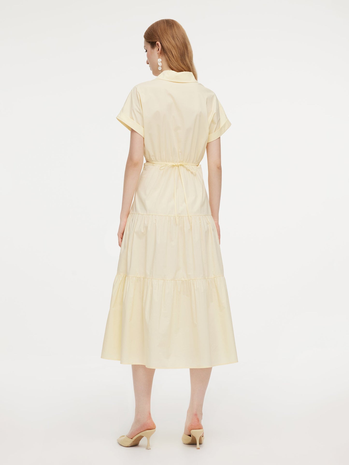 100% Cotton V-Neck Back Tie Women Maxi Shirt Dress