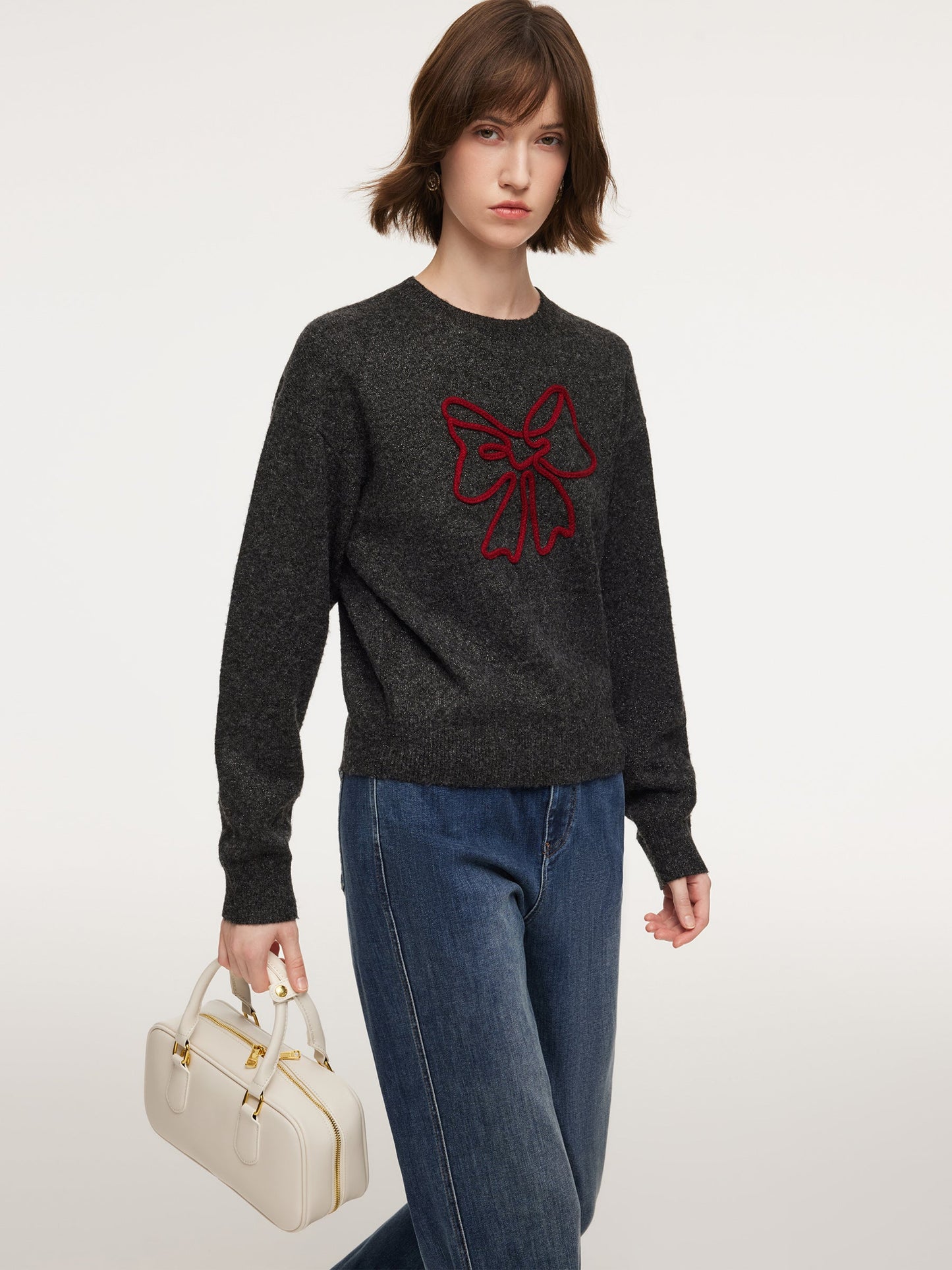Bowknot Round Neck Women Sweater