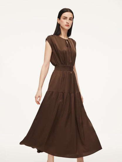 22MM Mulberry Silk Smocked Waist Women Maxi Dress