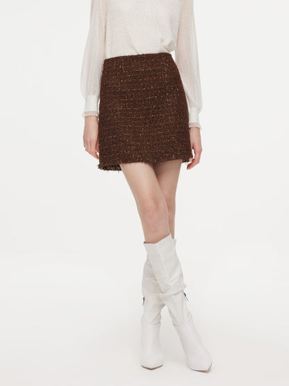 [Preview] Wool Blend Tweed Sequins Women A-Line Skirt