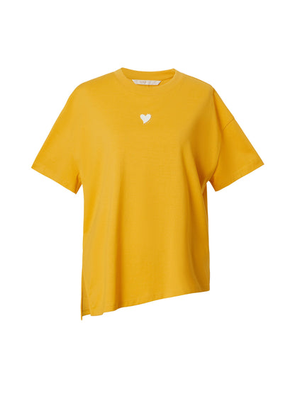 Asymmetrical Hem Heart Decorated Women T-Shirt