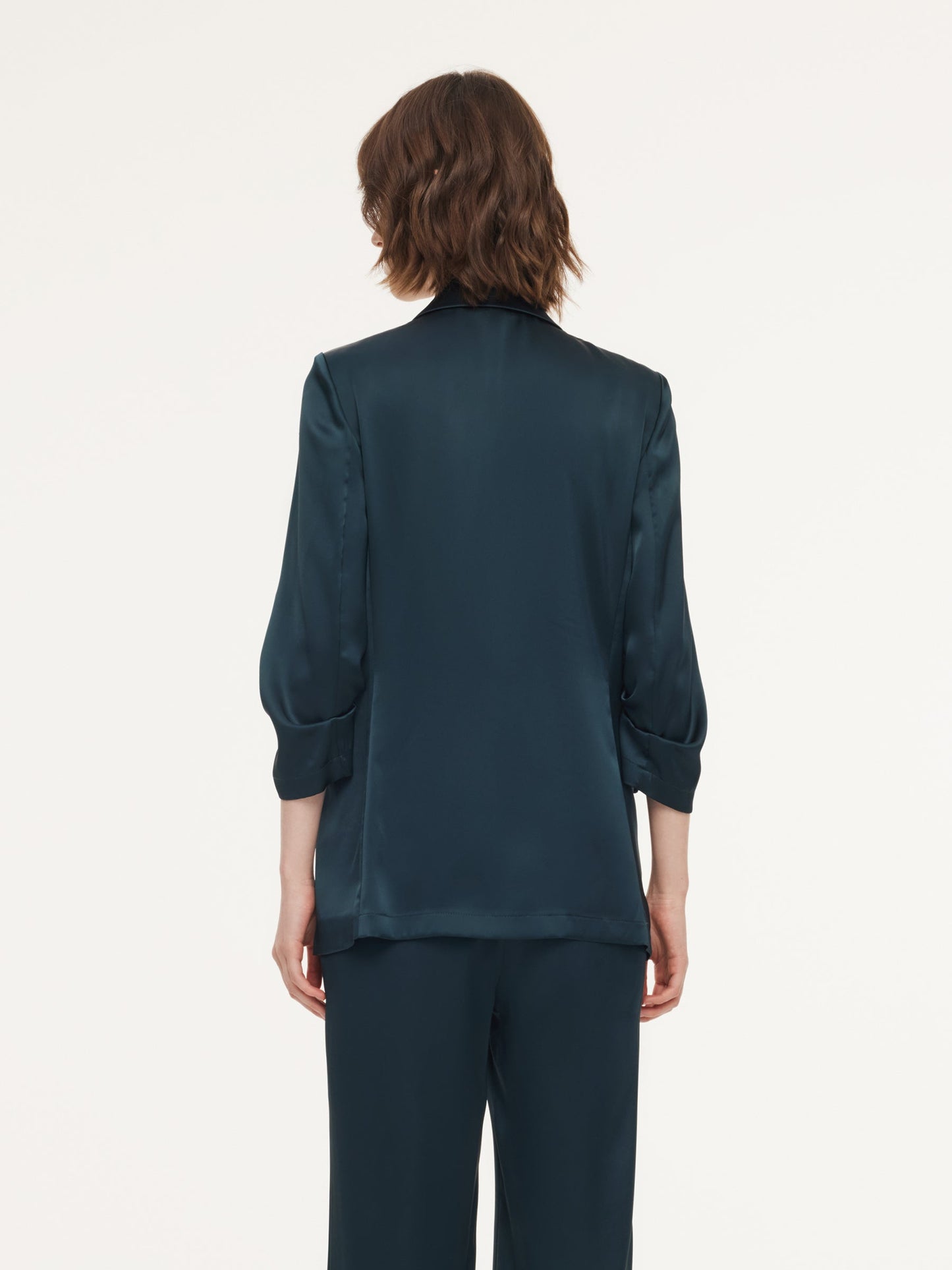Triacetate Blend Ruched Sleeve Women Blazer